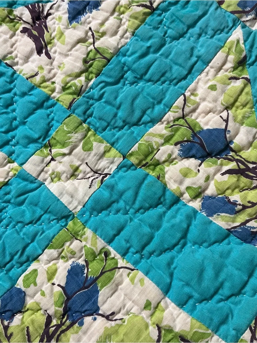 Vintage handstitched cross pattern multicolored patchwork quilt 70 x 75 USA made